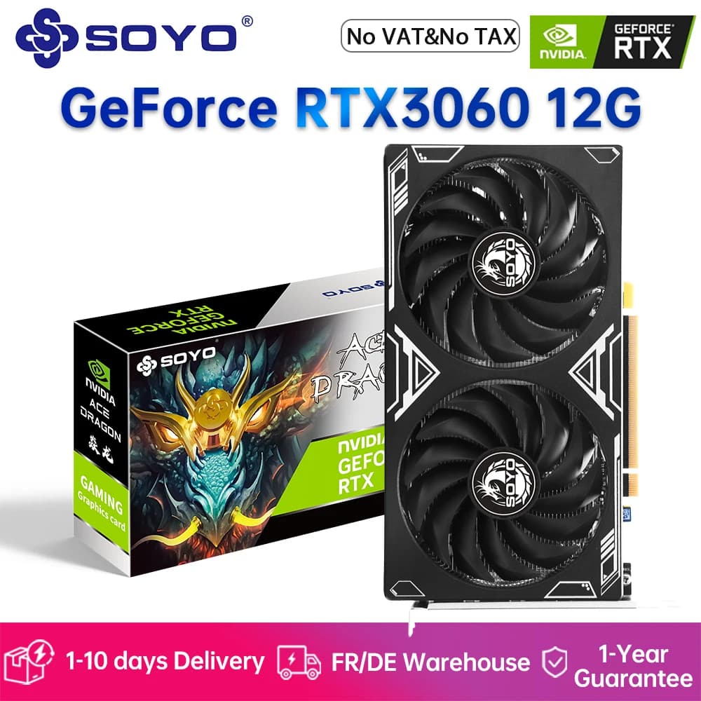 SOYO Original NVIDIA RTX3060 12G Graphics Card GDDR6 Memory 192Bit PCIE4.0x16 Gaming Video Card for Desktop Computer Accessories