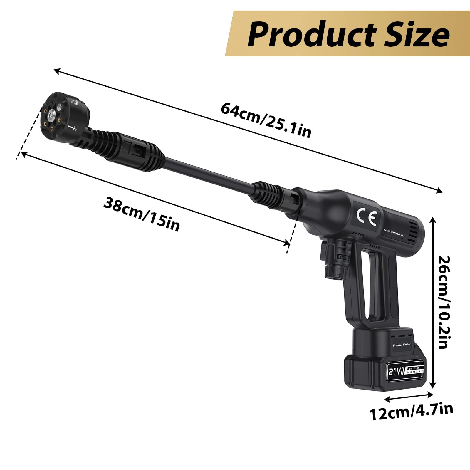 6-in-1 Nozzle Brushless Cordless High Pressure Washer 4 Pressure Modes Digital Display Portable Self-Priming Power Cleaner Dual 4000mAh Batteries, 5M Hose for Car Patio Cleaning
