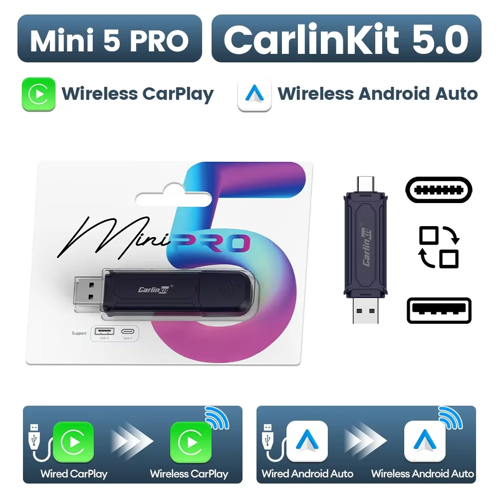 CarlinKit 5.0 2Air & CP2A Wireless Android Auto &CarPlay Wireless Adapter 2.4G&5.8Ghz WiFi Auto Connect OTA Update For OEM Cars