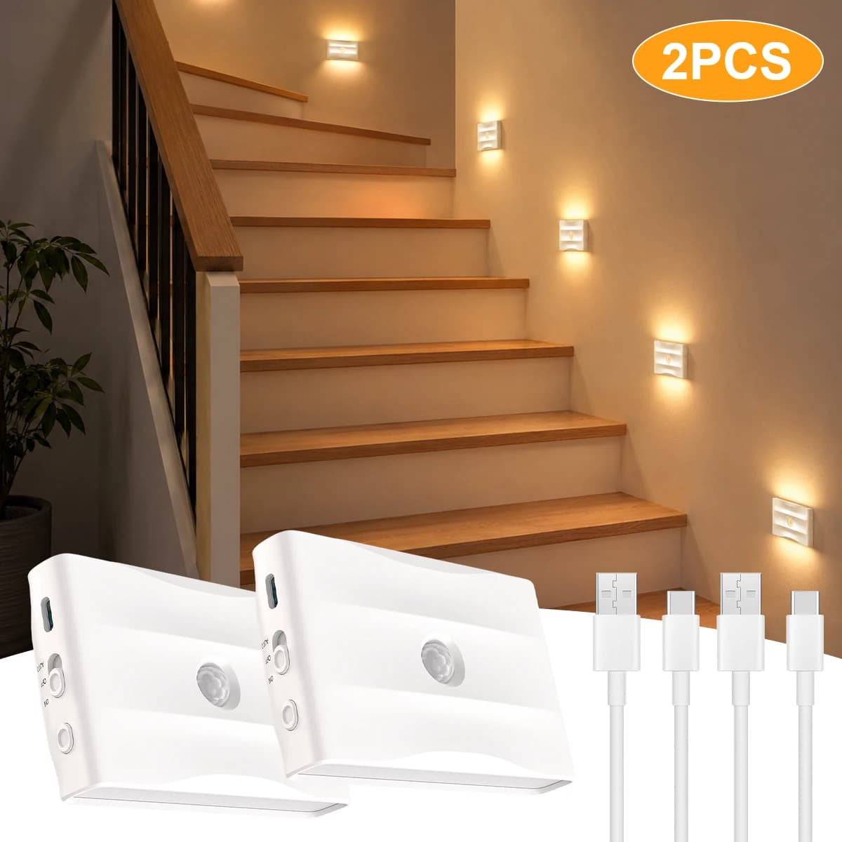 2/4/6/8PCS Rechargeable Motion Sensor Night Light, 3 Modes Adjustable Brightness Magnetic Stick-On LED Lamp 1500mAh Wall Light for Hallway Stair Bedroom Wardrobe