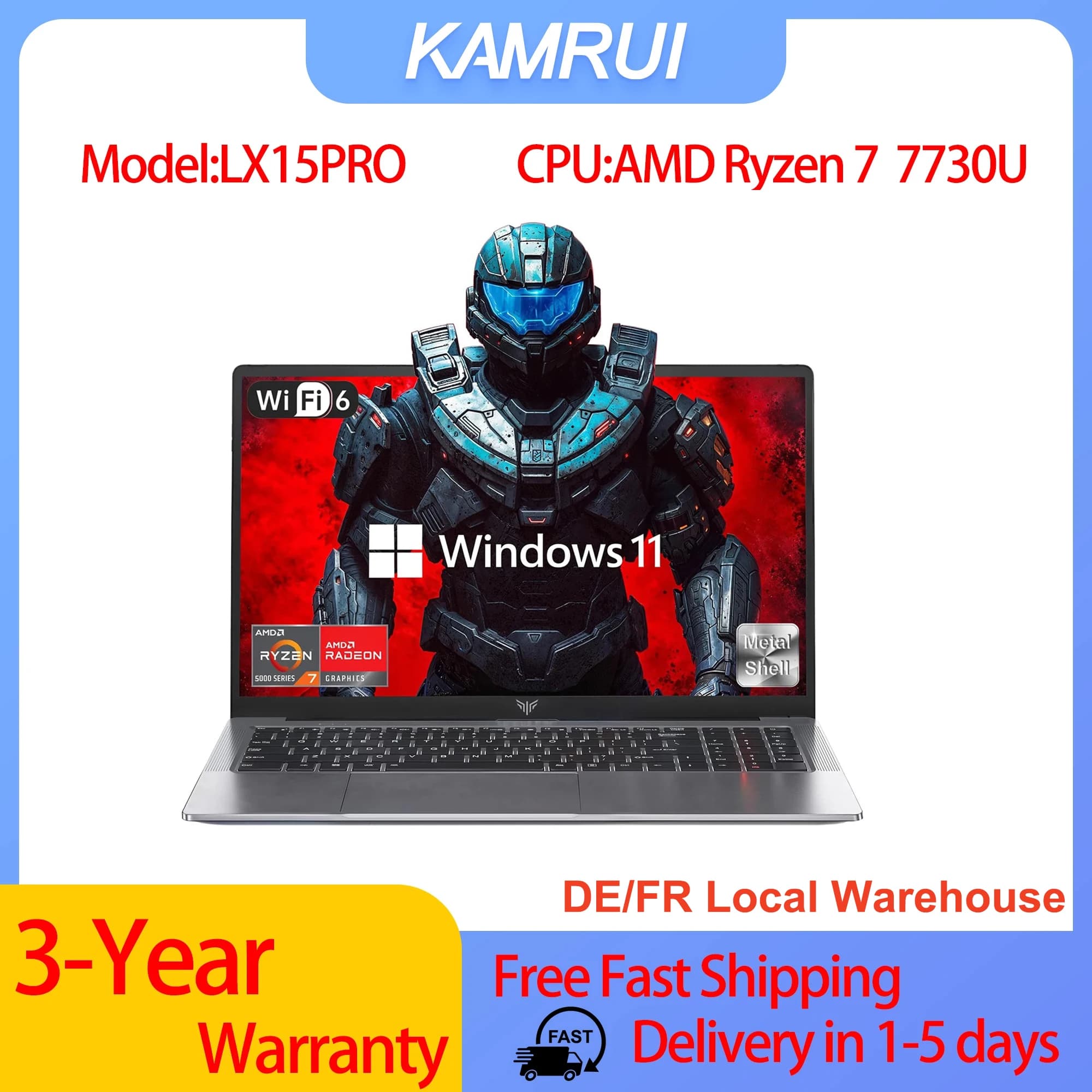KAMRUI LX15PRO AMD Ryzen7 7730U 15.6 Gaming Laptop 16GB DDR4 RAM 512GB SSD WiFi 6 Windows 11 Laptops Computer for Video Editing