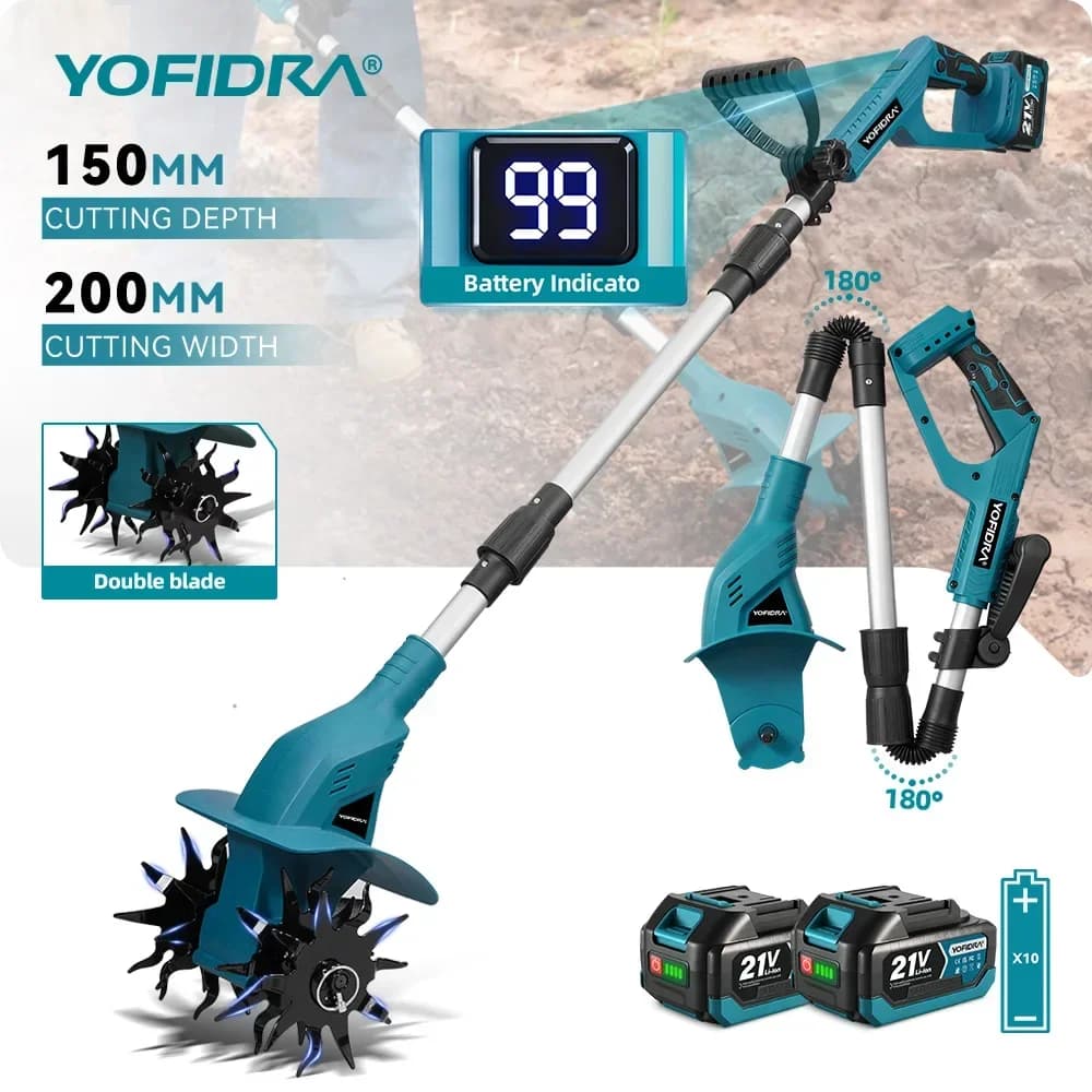 YOFIDRA Electric Garden Tiller Rototiller Cultivator Multi-purpose Cordless Scarifier Garden Tool For Makita 21V Battery Pin