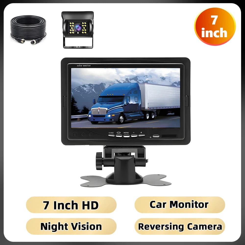 Podofo Car Back-Up Monitor 7 ''TFT LCD Car Monitor Car Reversing Camera Waterproof IR Night Vision 12V-24V for Truck Bus Van