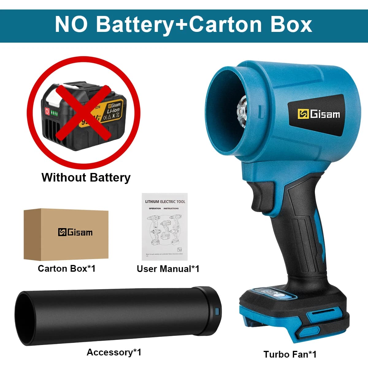 Gisam 300000RPM Brushless Electric Turbo Blowers Jet Fan 400M/S Handheld Leaf Blower Dust Blowing for Makita 18V Battery Pins