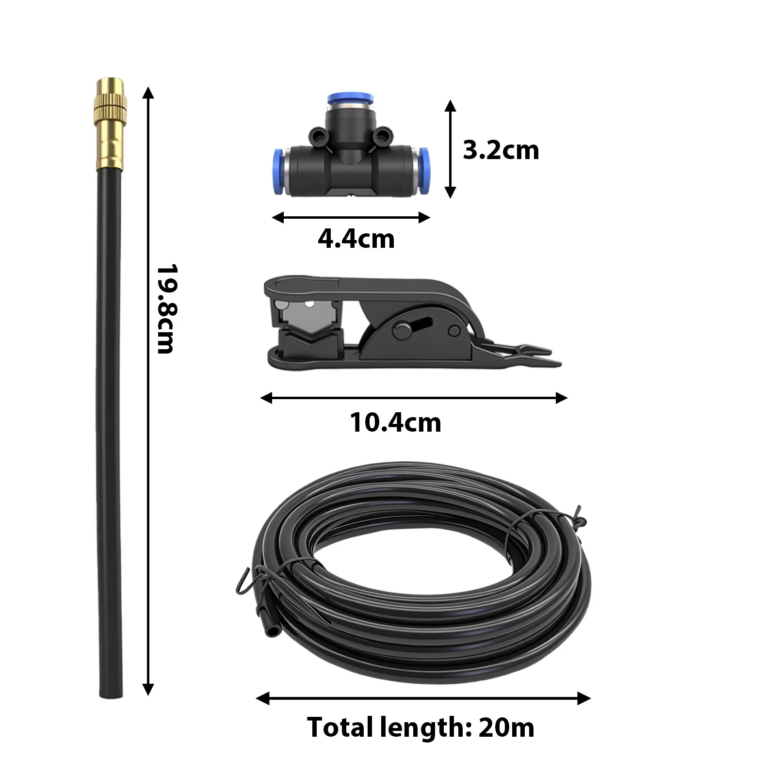 20M Outdoor Patio Misting Cooling System Garden Irrigation Watering Kit Brass Mist Spray Nozzle Micro Drip Sprinkler with Hose Tee Joints Tube Clips for Lawn Greenhouse Plant