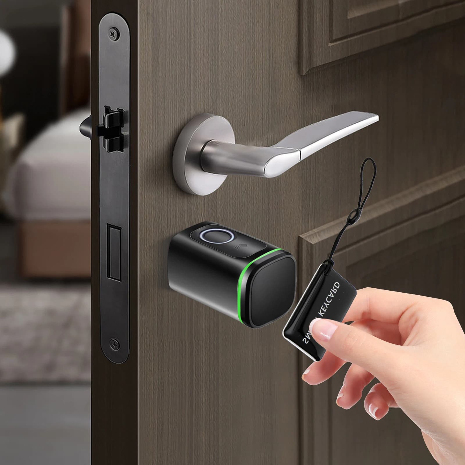 Smart Door Lock Fingerprint & App Controlled, 4-in-1 Unlock (Keycard, Manual Key), IP53 Waterproof, for Home, Hotel ﻿