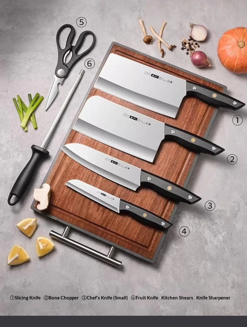 7-piece set of high-quality stainless steel professional kitchen knives, including bone cutting knives, slicing knives, scissors
