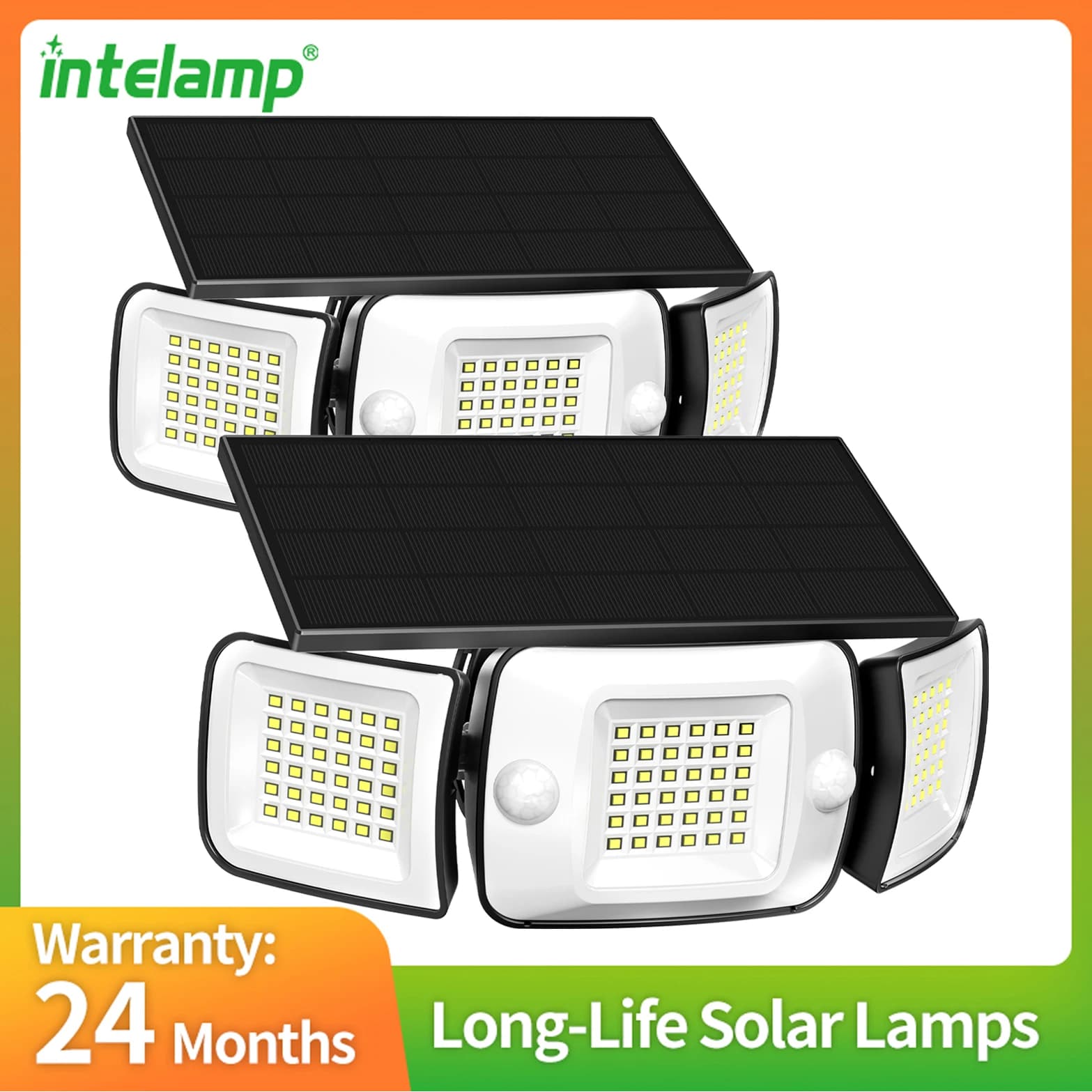 Intelamp 2PCS Solar Spotlight 4000Mah Large Panel and Battery Ip65 With 3 Mode Motion Sensor 6500K Light for Garden Yard Garage