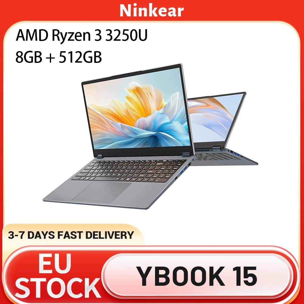 Ninkear YBOOK 15 Laptop, 15.6 inch 1920×1080 FHD IPS Touchscreen with 4 Flexible Modes, AMD Ryzen 3 3250U, 8GB DDR4 RAM 512GB SSD, 360° Convertible, WiFi 5 Bluetooth 5.0, 5000mAh Battery, 1*Type-C, 1*USB3.0, 2*USB2.0, 1*HDMI, 1*RJ45, 1*Audio Jack