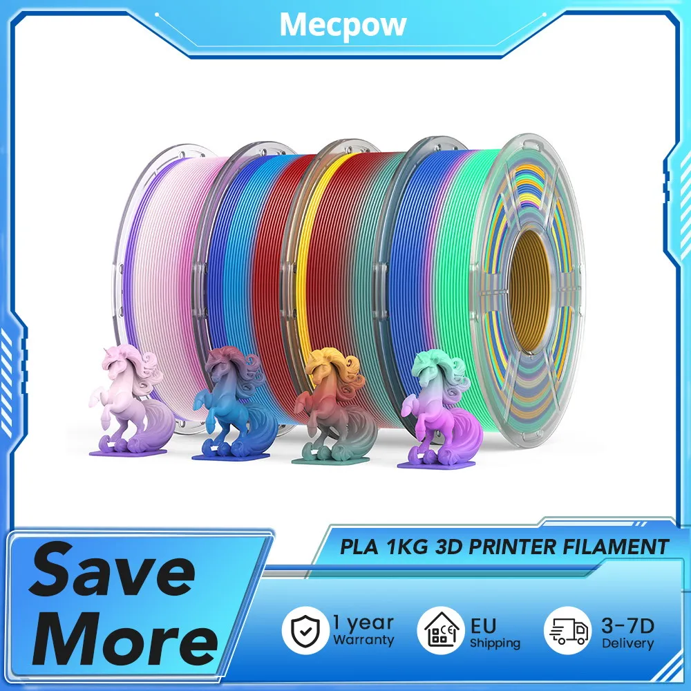 Mecpow PLA 1KG PLA Rainbow 3D PRINTER FILAMENT 50-200mm/s, 200-240°C Temperature, 100g Color change cycle, 1.23g/cm³ Density
