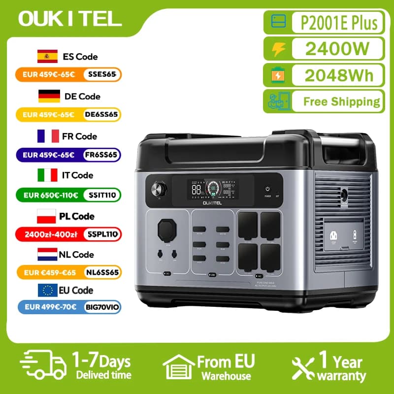 OUKITEL P2001E Plus Portable Power Station 2400W Output Power 2048Wh LiFePO4 Family Outdoor Camping Backup Power Mobile Power