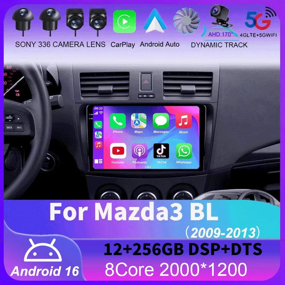 For Mazda 3 II For Mazda3 BL 2009 - 2013 Android16 Carplay Auto 4G+WIFI GPS Car Radio Navigation Multimedia Video Player Stereo