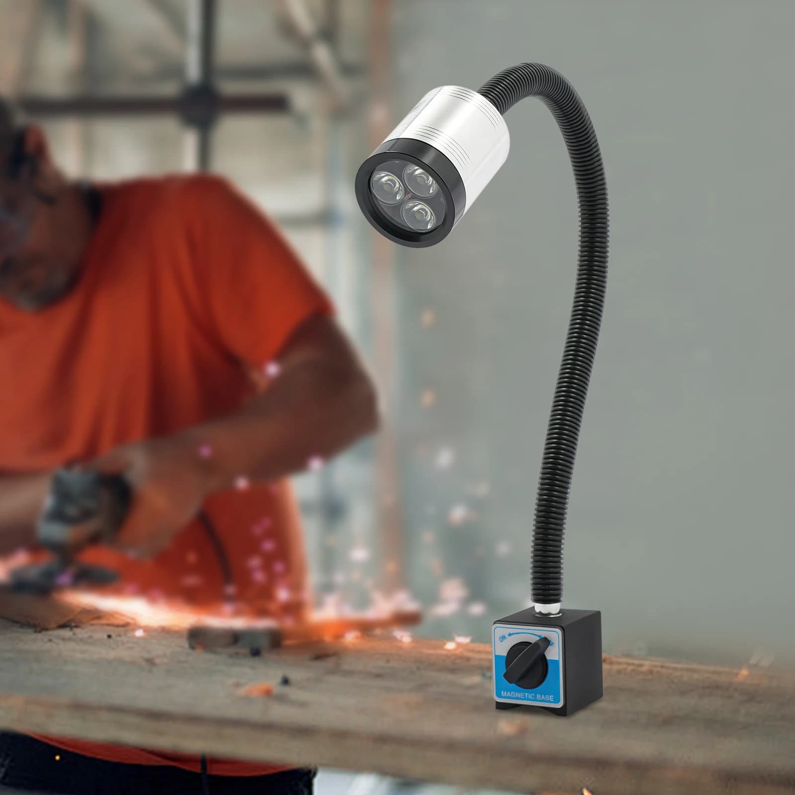 HaroldDol LED Machine Light 6W 110V-220V Long Arm Round Gooseneck Work Light Flexible Magnetic Base Waterproof