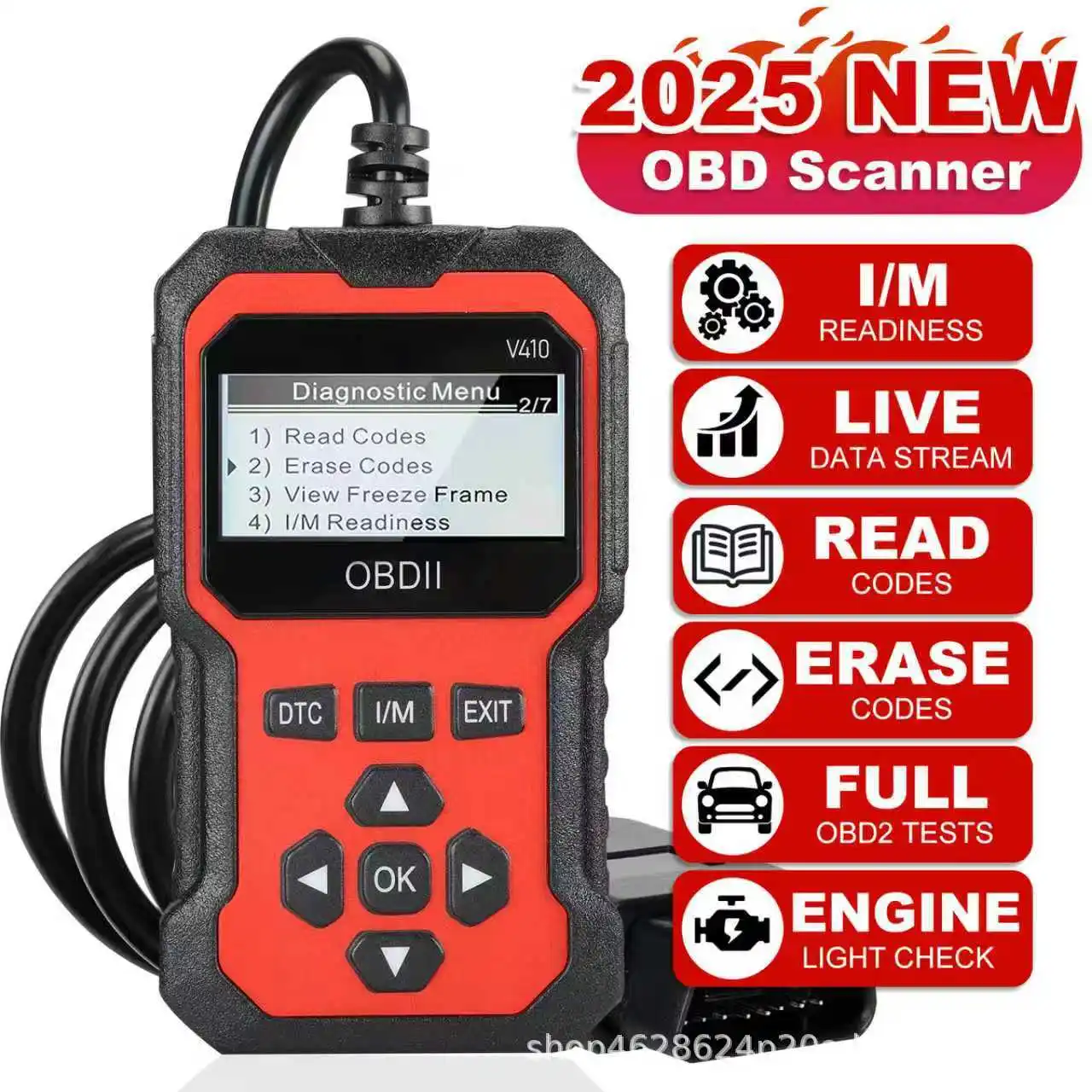 V410 V500 OBD2 Scanner Car Engine Fault Code Reader Professional Auto Diagnostic Tool Live Data I M Readiness Test Battery Voltage Check Code Eraser 16 Pin OBDII Scan Tool for 1996 and Newer Cars Trucks SUVs Vehicle Check Device Repair Equipment