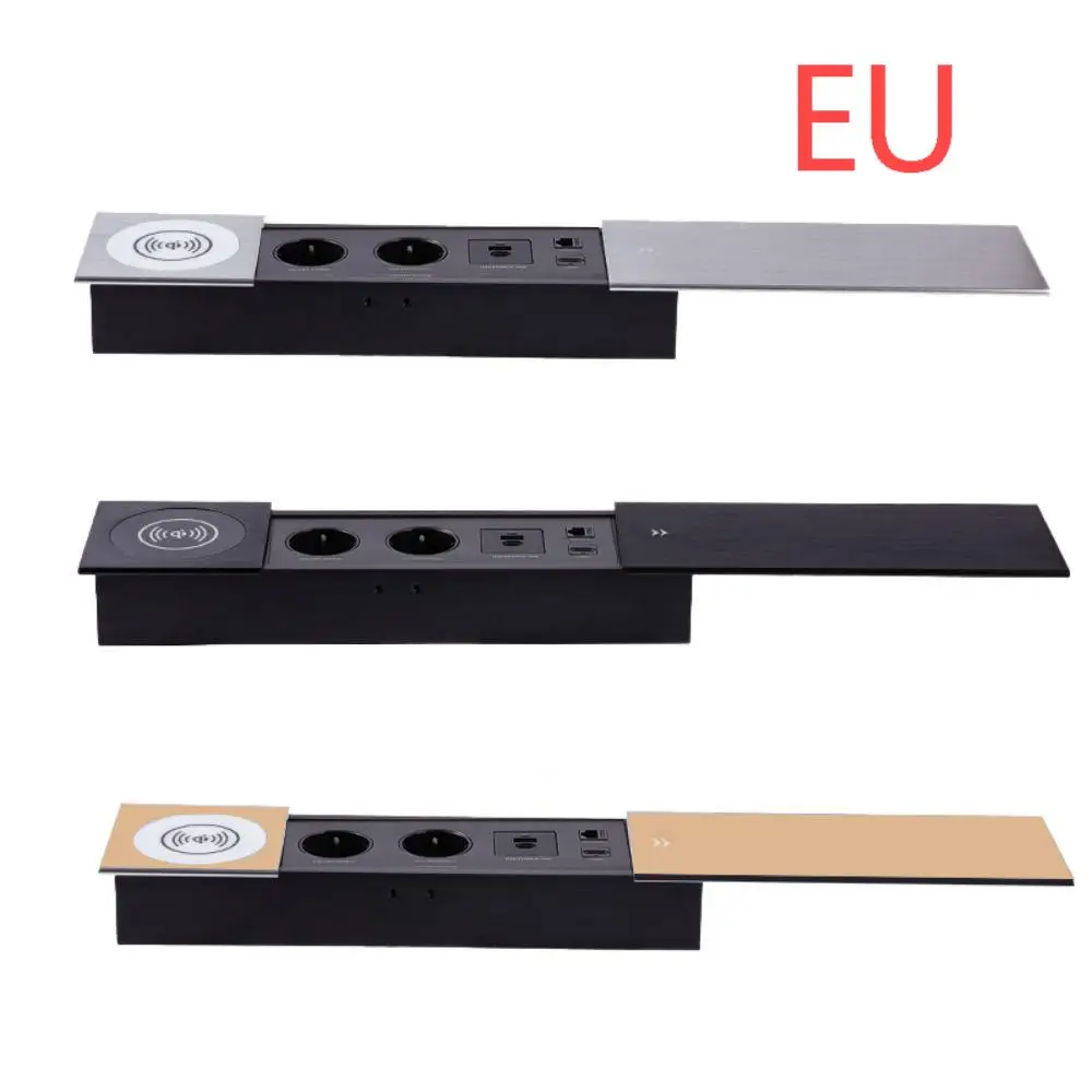 MANLEIKE Table Hidden Socket Embeded Outlet Office Sliding Cover Desktop Socket With Wireless Charge,USB,Type-c,Network, Hdmi
