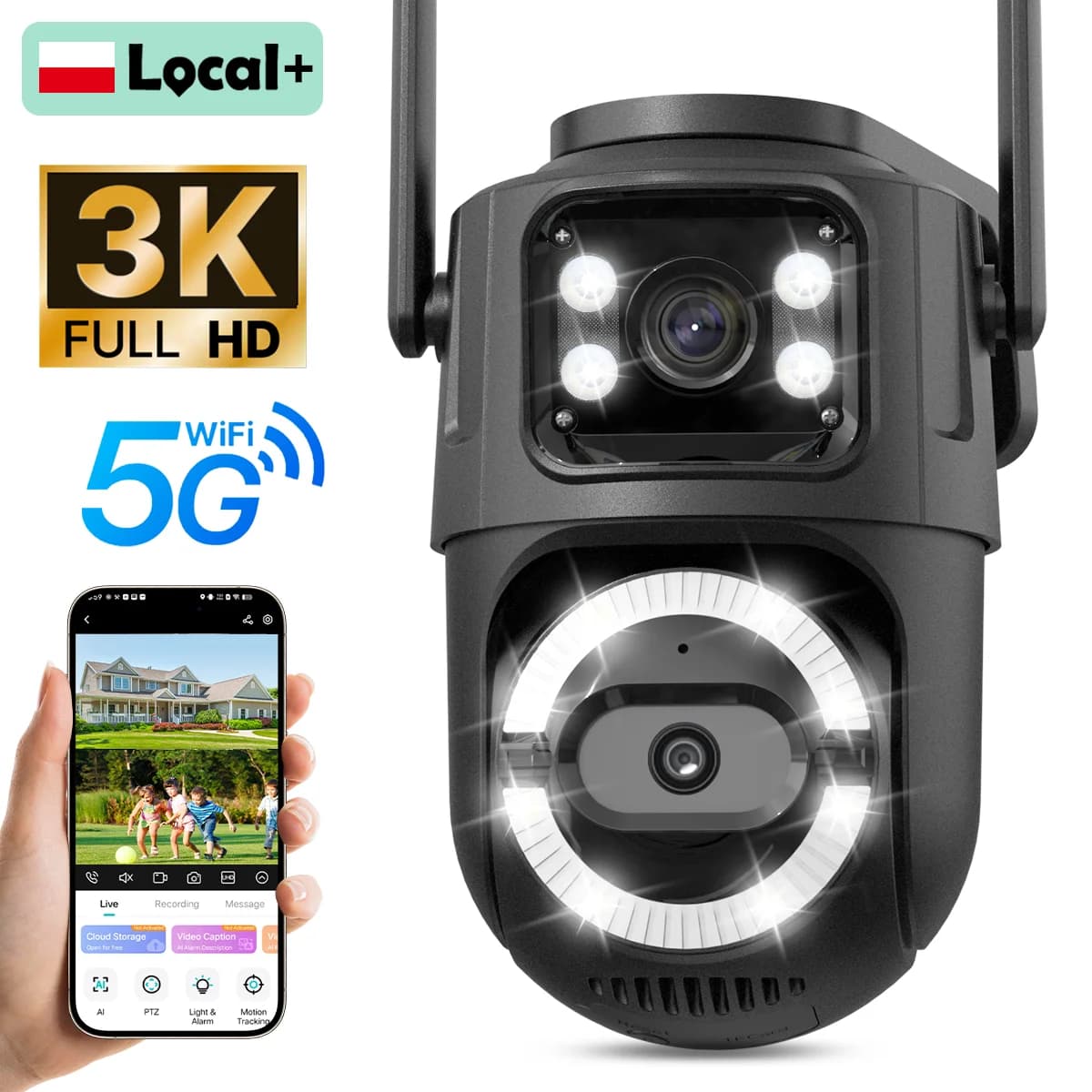 Dual Lens HD 2.4GHz/5Ghz WIFI IP Camera Auto Tracking Security Surveillance Smart Night Vision Waterproof CCTV Monitor iCsee