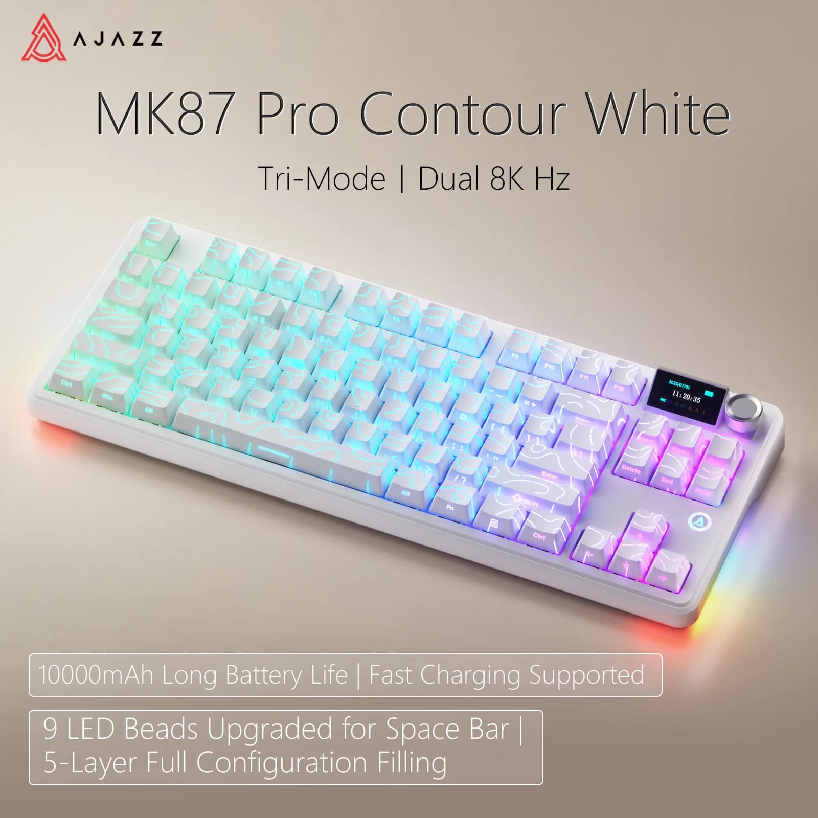 AJAZZ MK87pro Mechanical Keyboard, Wireless Bluetooth Tri-Mode, Wired, For Gaming & Office, PC Compatible, For Women, Dual 8K