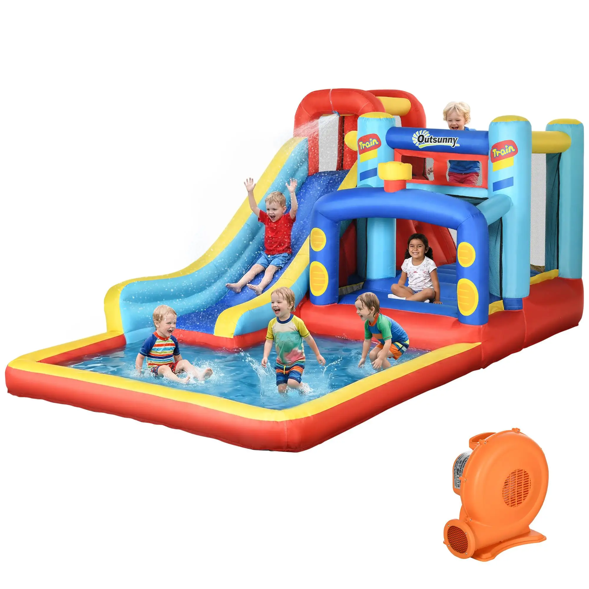 Outsunny bouncy castle with slide, trampoline & paddling pool 3-8 years 435x245x200cm