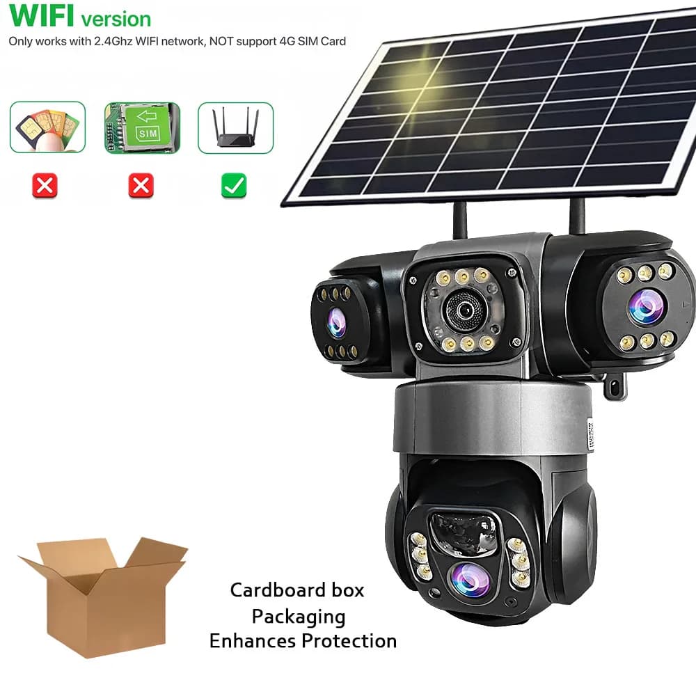 V380 PRO Three Lens Solar Camera Home Outdoor High Definition 360 Degree Full Range WiFi Wireless Monitoring Mobile Remote WiFi Solar Camera Outdoor Full Color Night Vision Bidirectional Intercom Mobile Tracking Security Monitoring