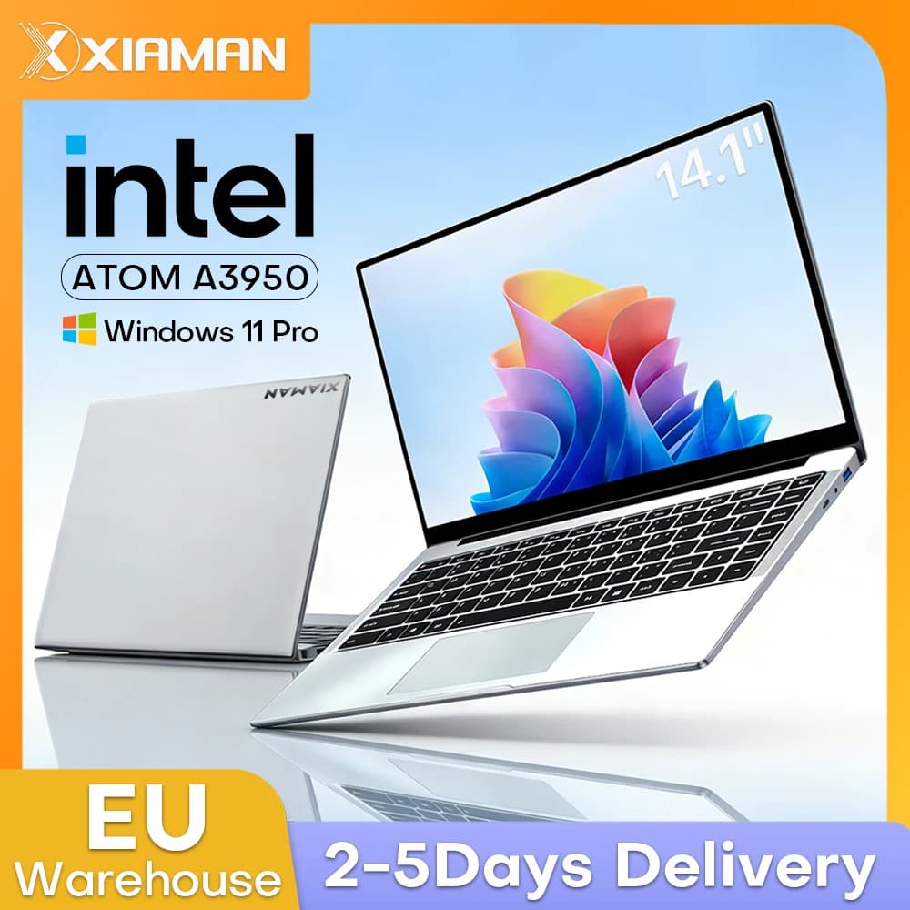 Xiaman 14.1" Windows 11 Pro Laptop Computer Intel Atom A3950 12GB RAM 1TB 2TB SSD Notebook PC 1920*1080P Office Study Laptops