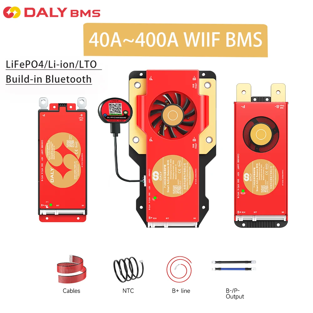 DALY 100 BMS Lifepo4 4S 7S 8S 10S 16S 17S 24S 60A 100A 150A 300A BMS with Active Balancer Built-in Bluetooth WIFI RS485CANBUS
