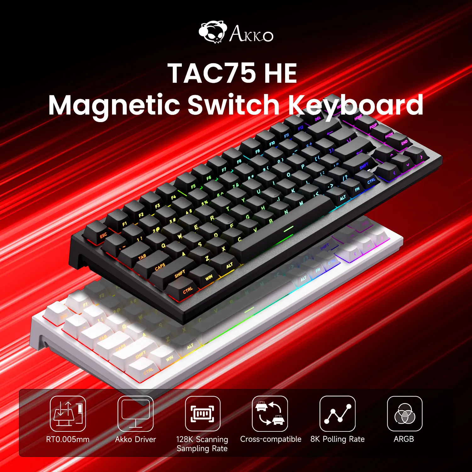 Akko TAC75 HE Keyboard 75% Magnetic Switch Rapid Trigger 0.005mm ARGB 8K Polling Rate Wired Mechanical Esports Gaming Keyboard