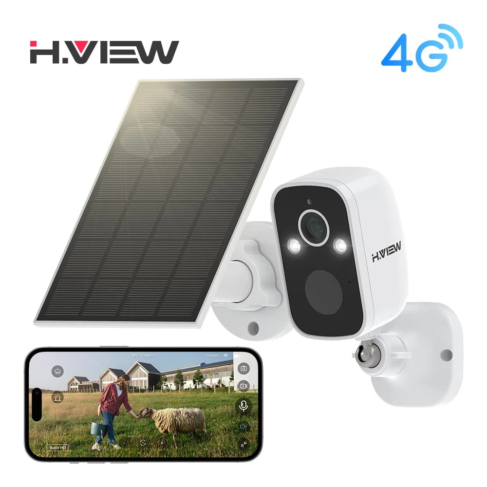 H.view 4G Security 3Mp Camera Solar 5200mAh Battery Outdoor Surveillance Camera PIR Human Detection CCTV Audio Built in E-Sim