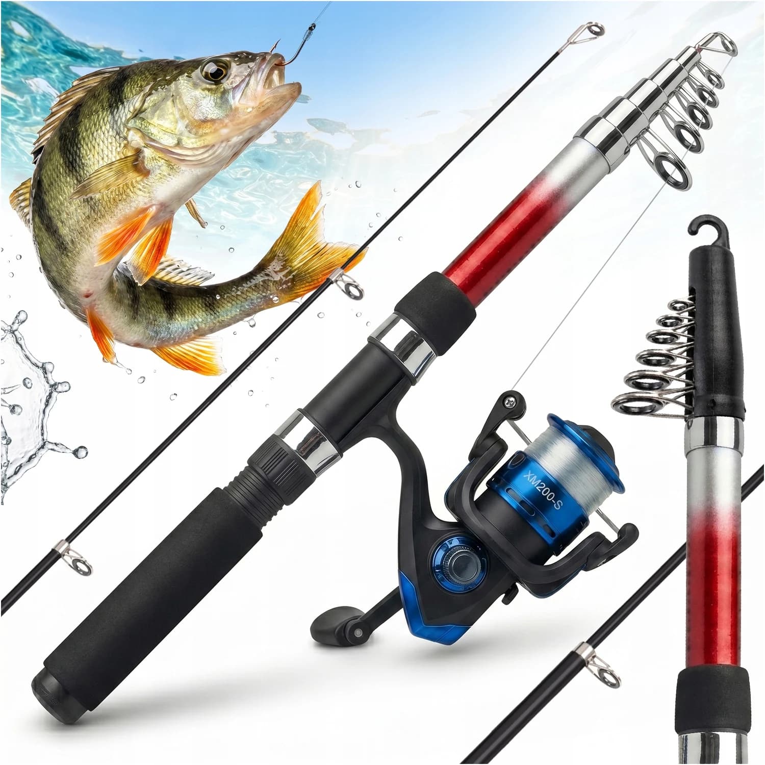 Fishing Rod and Reel Combo, 2.7m Telescopic Rod with Spinning Reel and 0.20mm Line, Glass Composite Blank, EVA Handle Grip, One Touch Handle Reel with Front Drag, Compact 58cm Complete Fishing Set for Beginner Advanced Coarse Anglers Freshwater