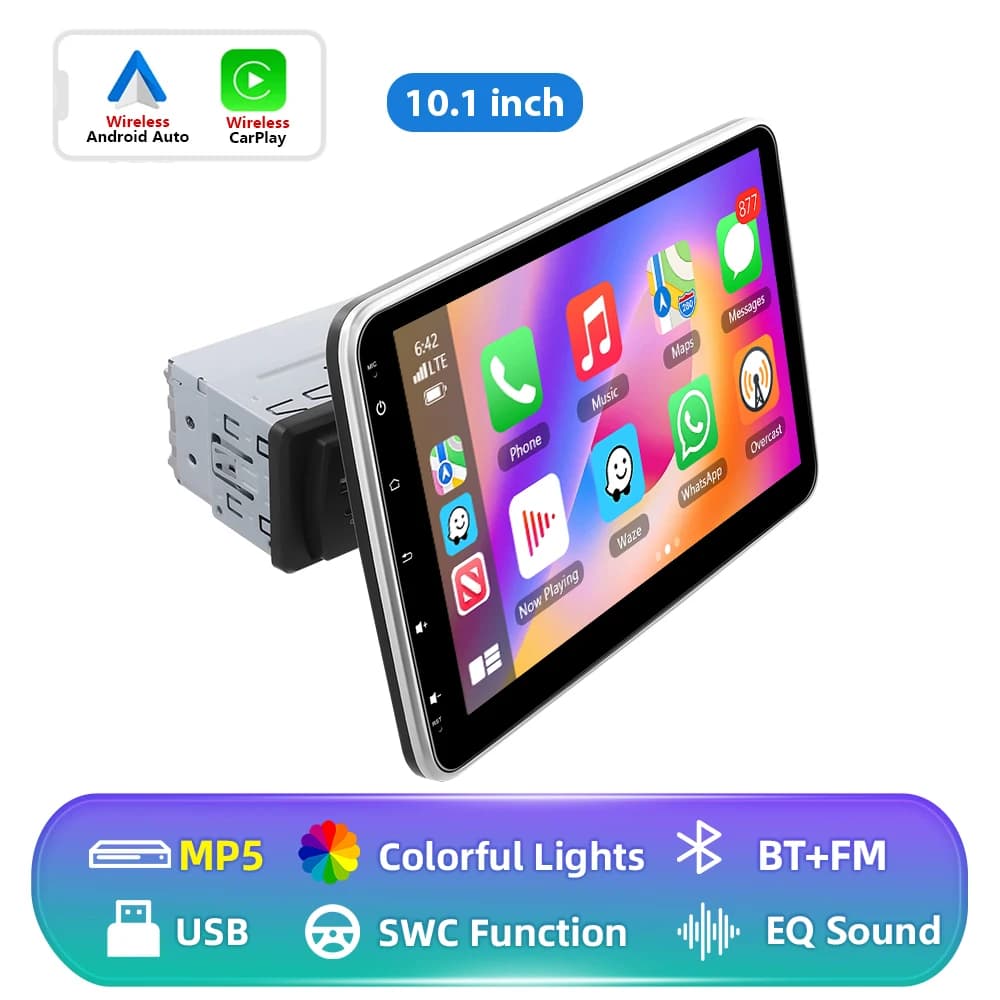Podofo 10.1Inch HD Manual Retractable Touch Screen 1DIN Car MP5 Player Carplay Autoradio FM Receiver Multifunctional Multimedia Video Player For Universal Vehicles