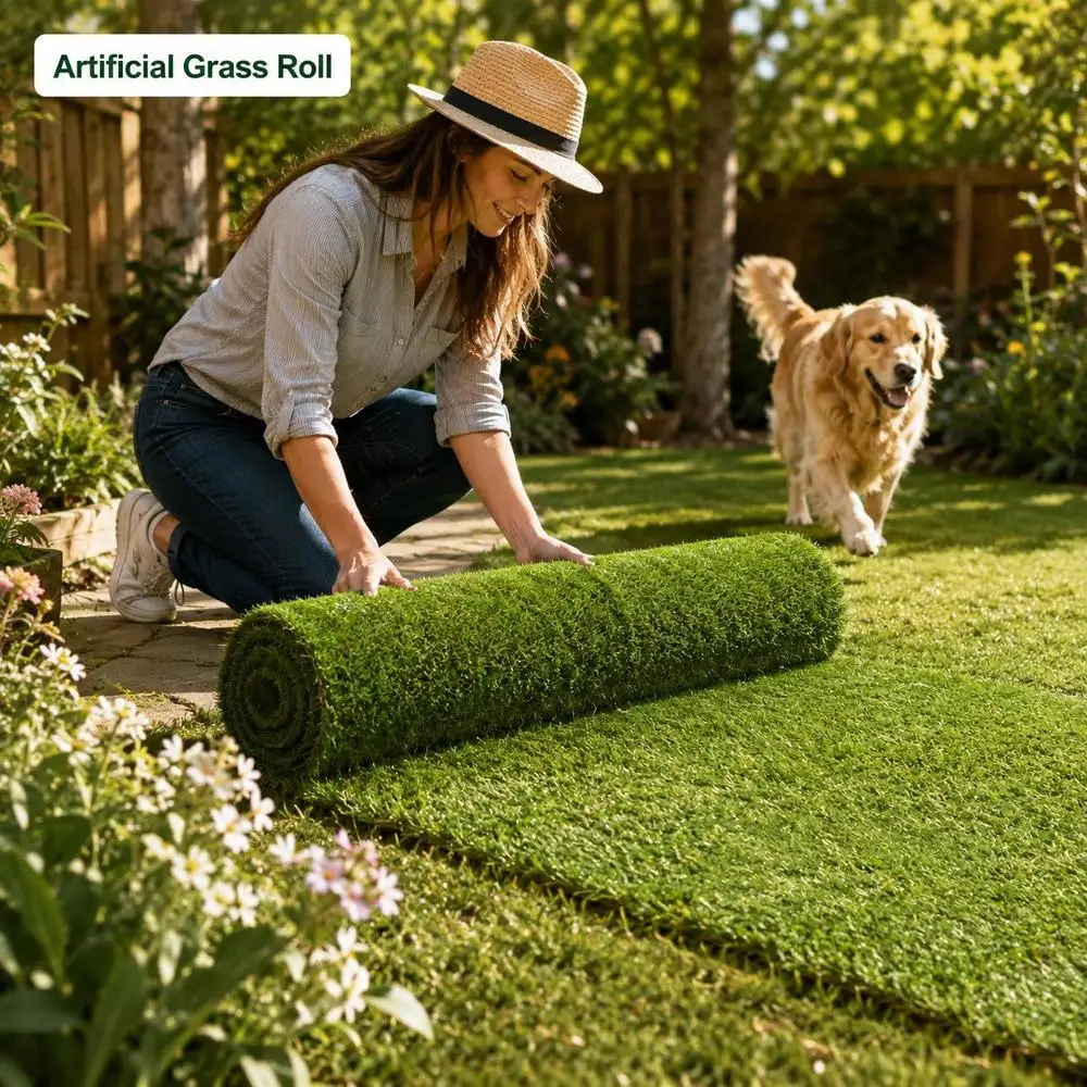 Artificial Grass Turf 30mm, High Density Synthetic Lawn Rug, Soft Durable And Quick Drainage, For Garden Patio Balcony Pet Mat, 1x15 Meters Green