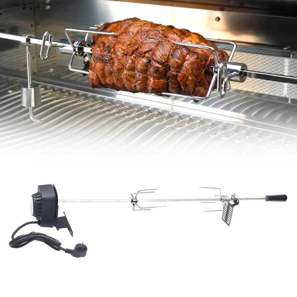 220V Electric Rotisserie Grill Kit, Stainless Steel BBQ Spit Rod with Motor for Chicken, Meat ,Home Camping Barbecue Tools