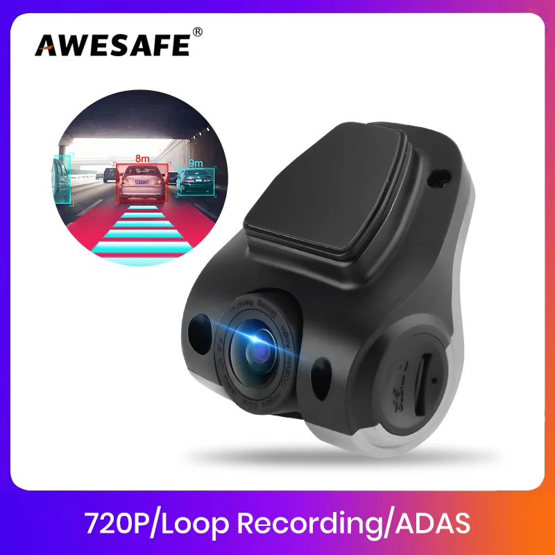 AWESAFE New 1080P dashcam ADAS Mini Car DVR 120°FOV Auto Video Recorder Hidden Type Dash Cam for Android Support Rear Parking