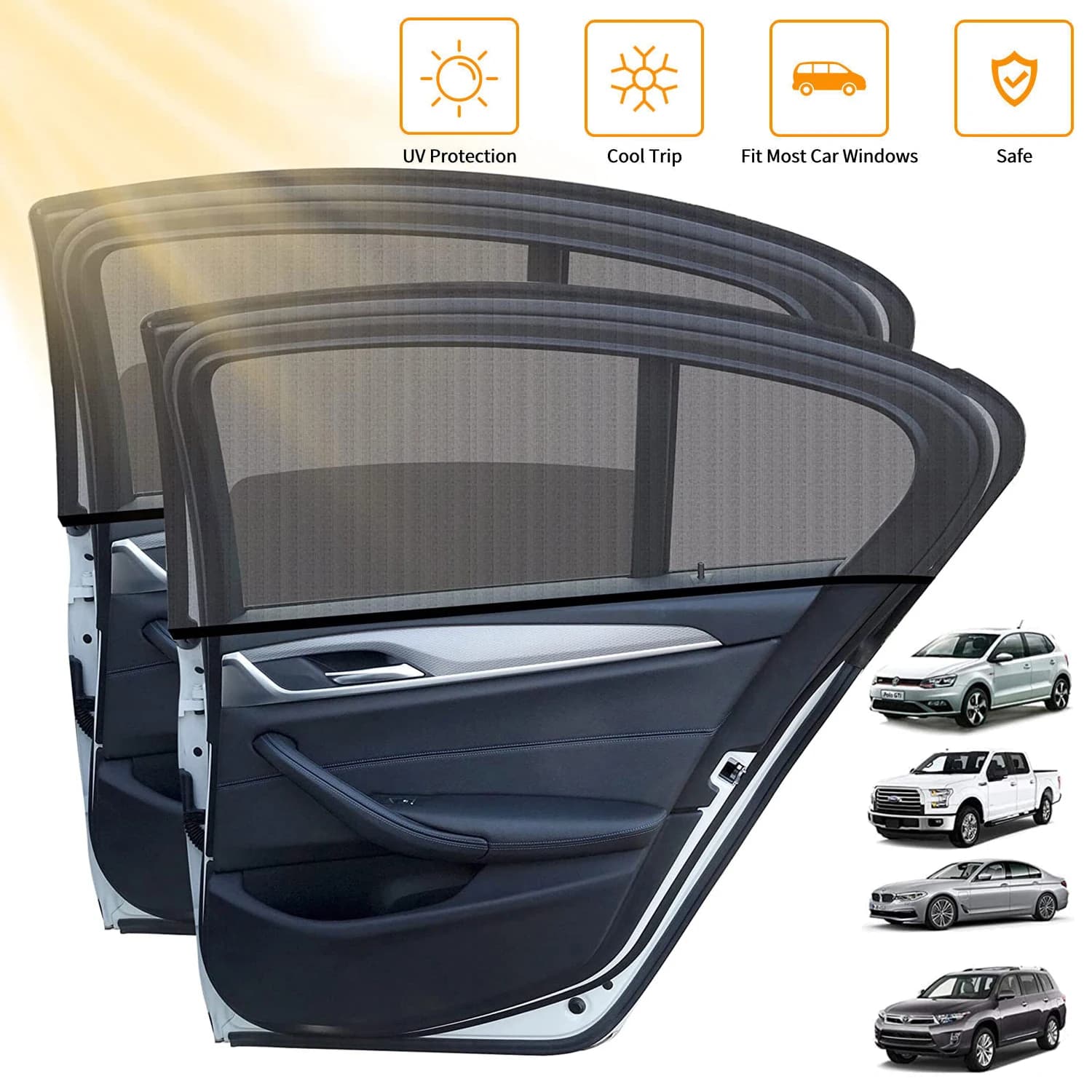 1 Pair Car Window Shades, Rear Side Car Window Shades, Breathable Privacy Shade, for Adult Kids