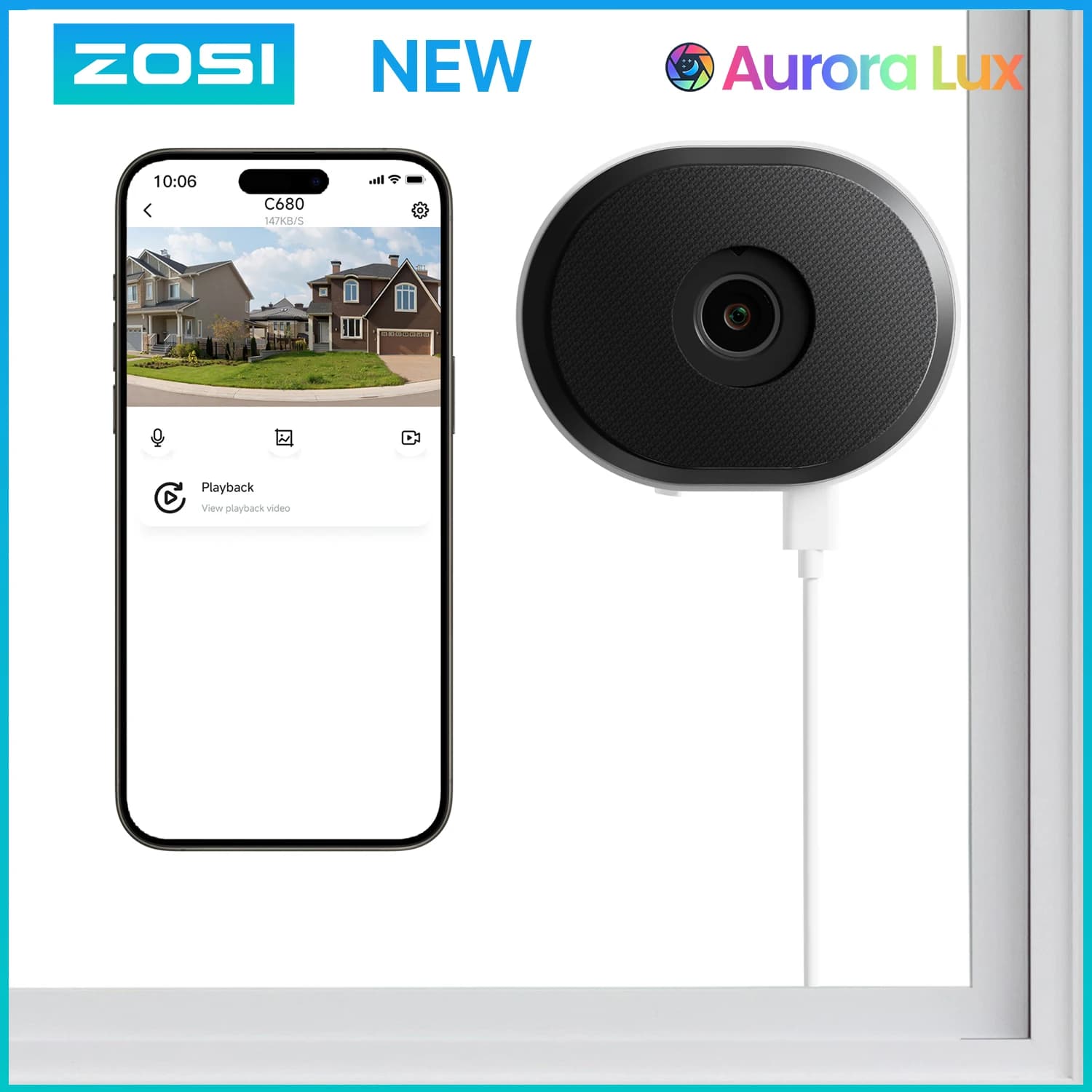 ZOSI 3MP 2K Window Security Camera Full Color Night Vision 2-Way Talk AI Detection 2.4/5GHz WiFi Easy Install Home Surveillance