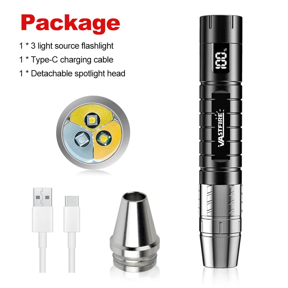 EU Warehouse 3 Modes White Yellow 365nm UV LED Hand Torch Rechargeable via USB-C, Digital LCD Screen Tactical Flashlight for Outdoor Scorpion Finding, Rock Mineral Testing, Pet Stain Check, Fake Money Identification & Jewelry Appraisal