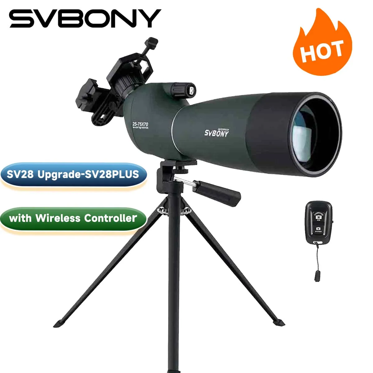 Svbony SV28plus 50/60/70mm Spotting Scope Powerful Zoom Telescope Long Range PORRO Prism Suit Archery Target Shooting Camping