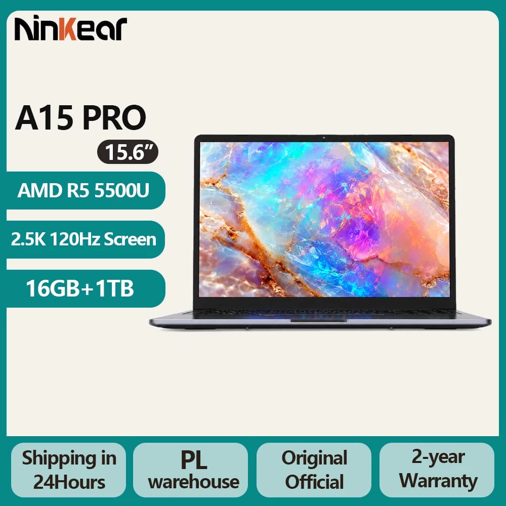 Ninkear A15 Pro Laptop AMD Ryzen 5 5500U 16GB RAM 1TB SSD 16 inch 2.5K 120Hz IPS Metal Body Windows 11 WiFi6 Fingerprint 65W Fast Charge Business Office Gaming Notebook