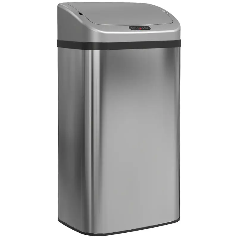 48L Automatic Kitchen Trash Can Stainless Steel Soft Close Lid Dustbin 33X25X69Cm Silver