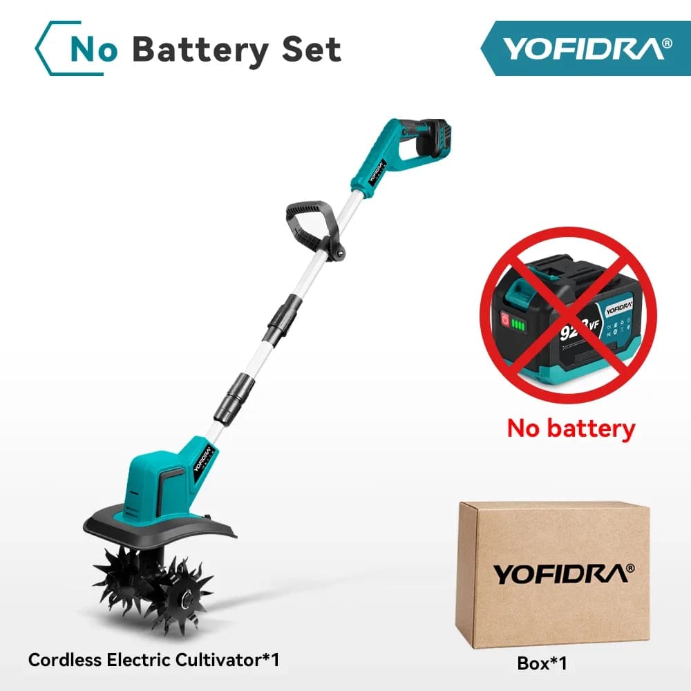 YOFIDRA Brushless Electric Tiller Cultivator 1500W Garden Portable Cordless Lawn Mower Grass Trimmer Soil Turning Power Tool for Makita Battery Pin