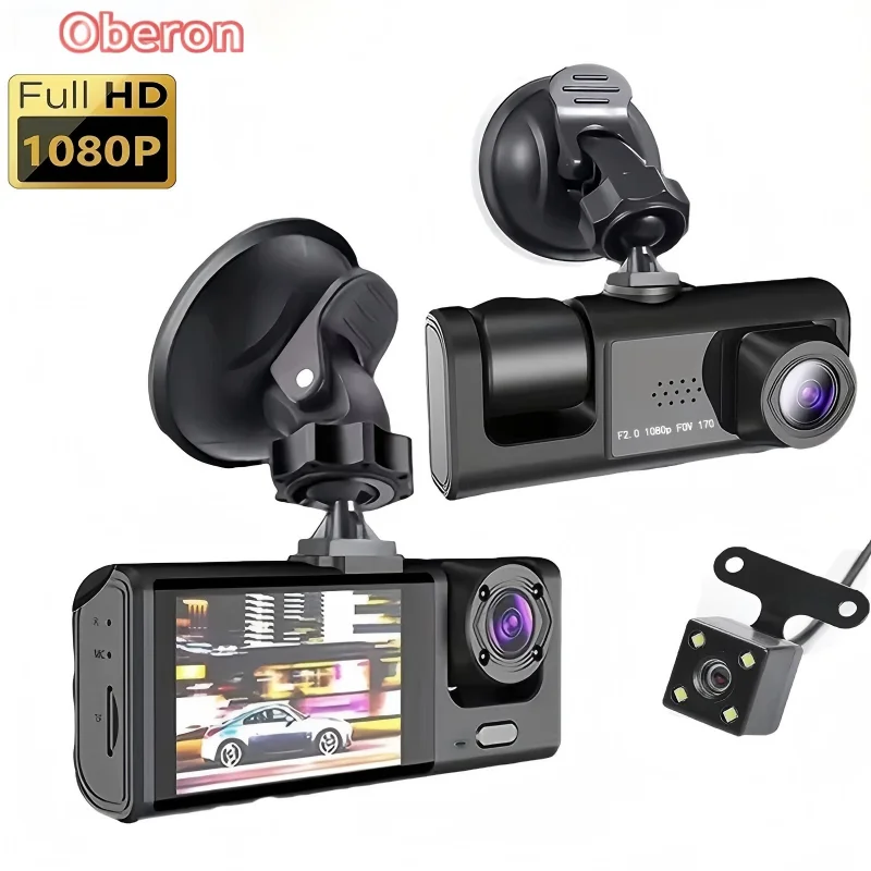 1080P HD Three Lens Car DVR Driving Recorder with Rear Camera G Sensor Suitable for Uber Taxis Three Way Dash Cam