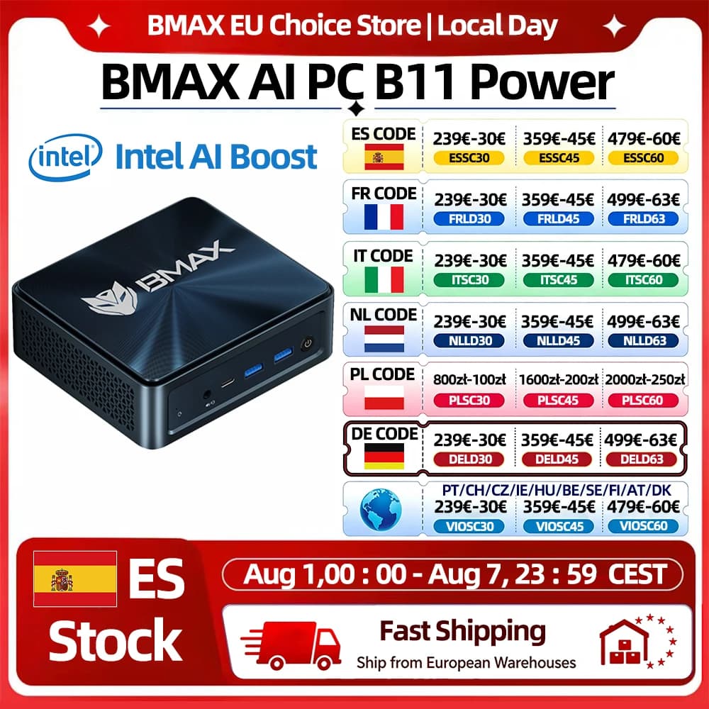 BMAX B11 Power Mini PC Intel Core Ultra 7 155H 16 Cores 22 Threads 24GB RAM 1TB SSD WiFi Bluetooth USB HDMI Type-C Windows 11