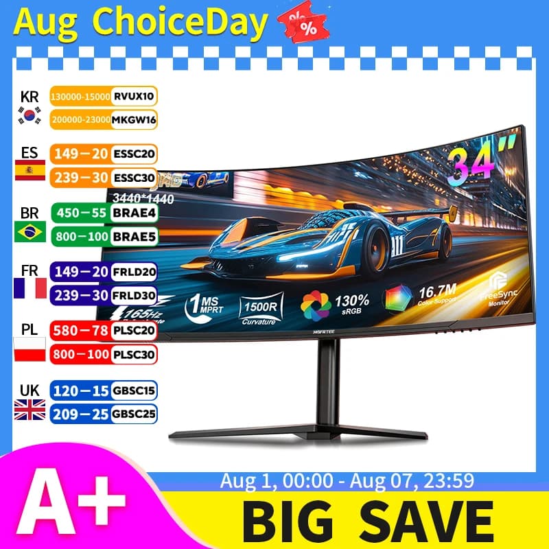 HGFRTEE 34 Inch Curved Gaming Monitor WQHD 3440x1440 165Hz 1500R Ultrawide 21:9 HDR Immersive Gaming Experience, B340Q