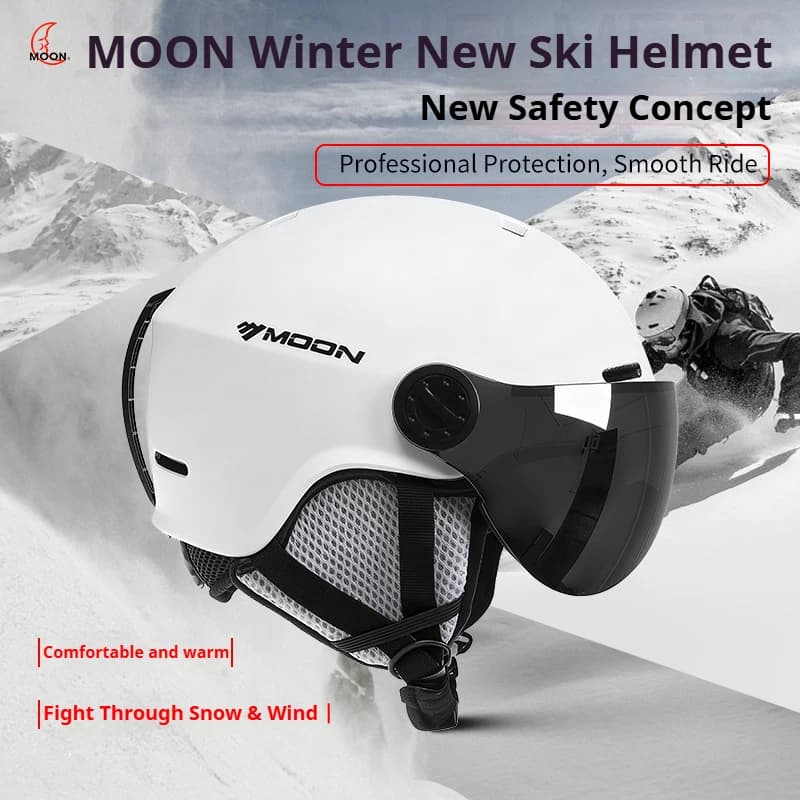 MOON-Skiing Helmet with Integrally Molded Goggles, PC and EPS Outdoor Sports, Ski Snowboard and Skateboard