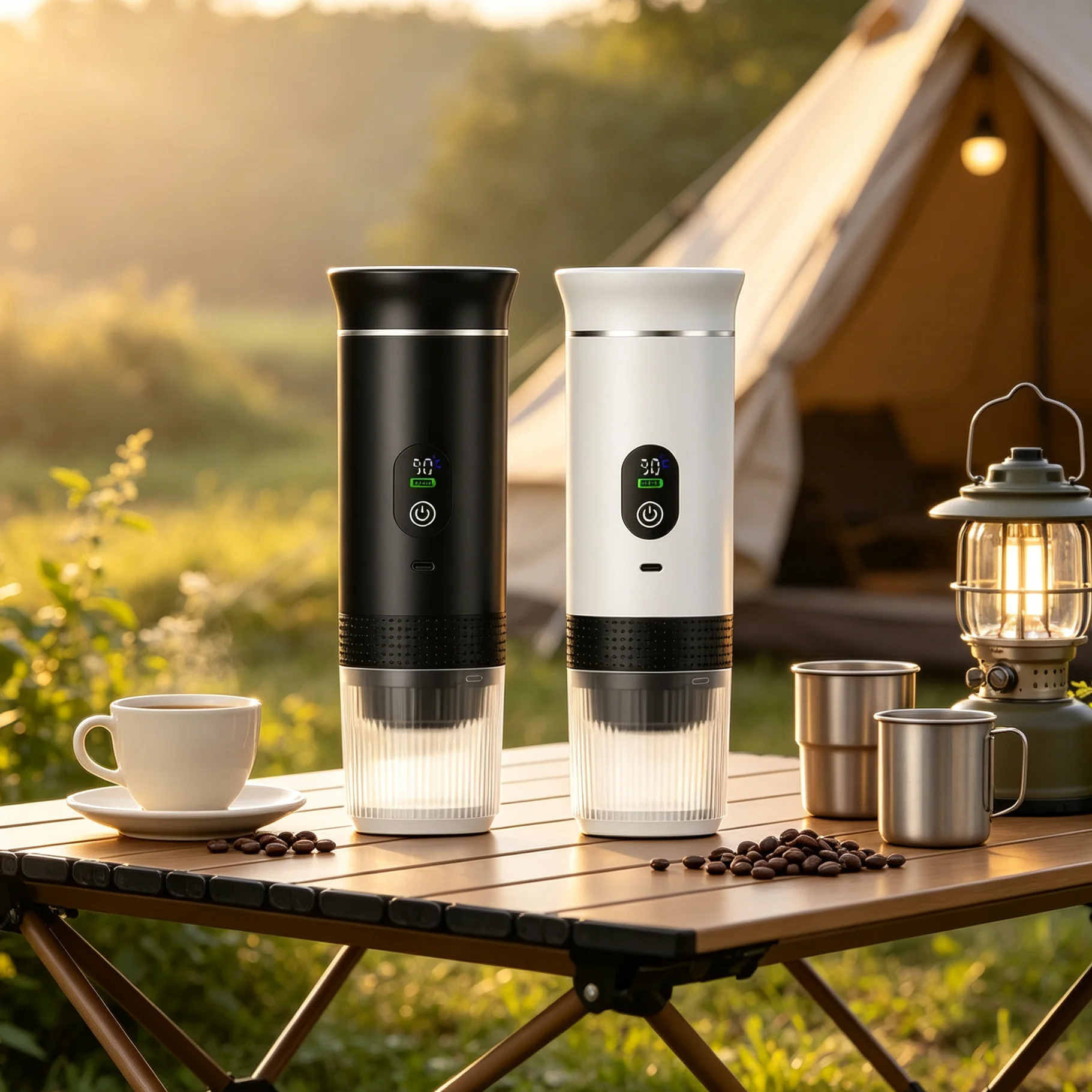 Electric Espresso Machine, Capsule Machine, Portable Mini Coffee Machine, Compatible with Coffee Capsules/Coffee Powder, Instant Warming for Car, Outdoor, Black