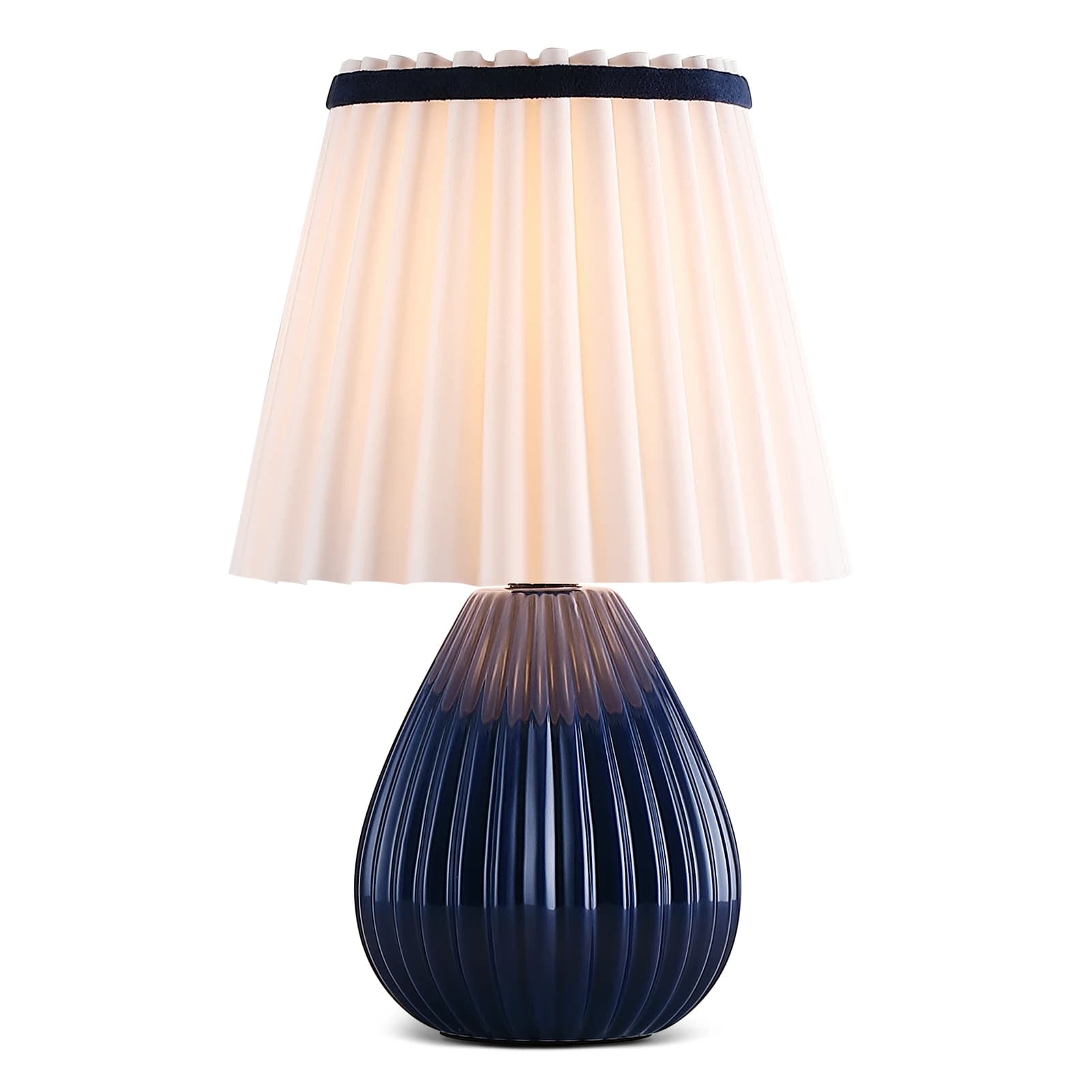 Nordic Pleated Table Lamp White Reflective Cloth Shade Art Atmosphere Bedroom Bedside Night Light Teardrop-Shaped Ceramic Desk Lamp Home Decorate
