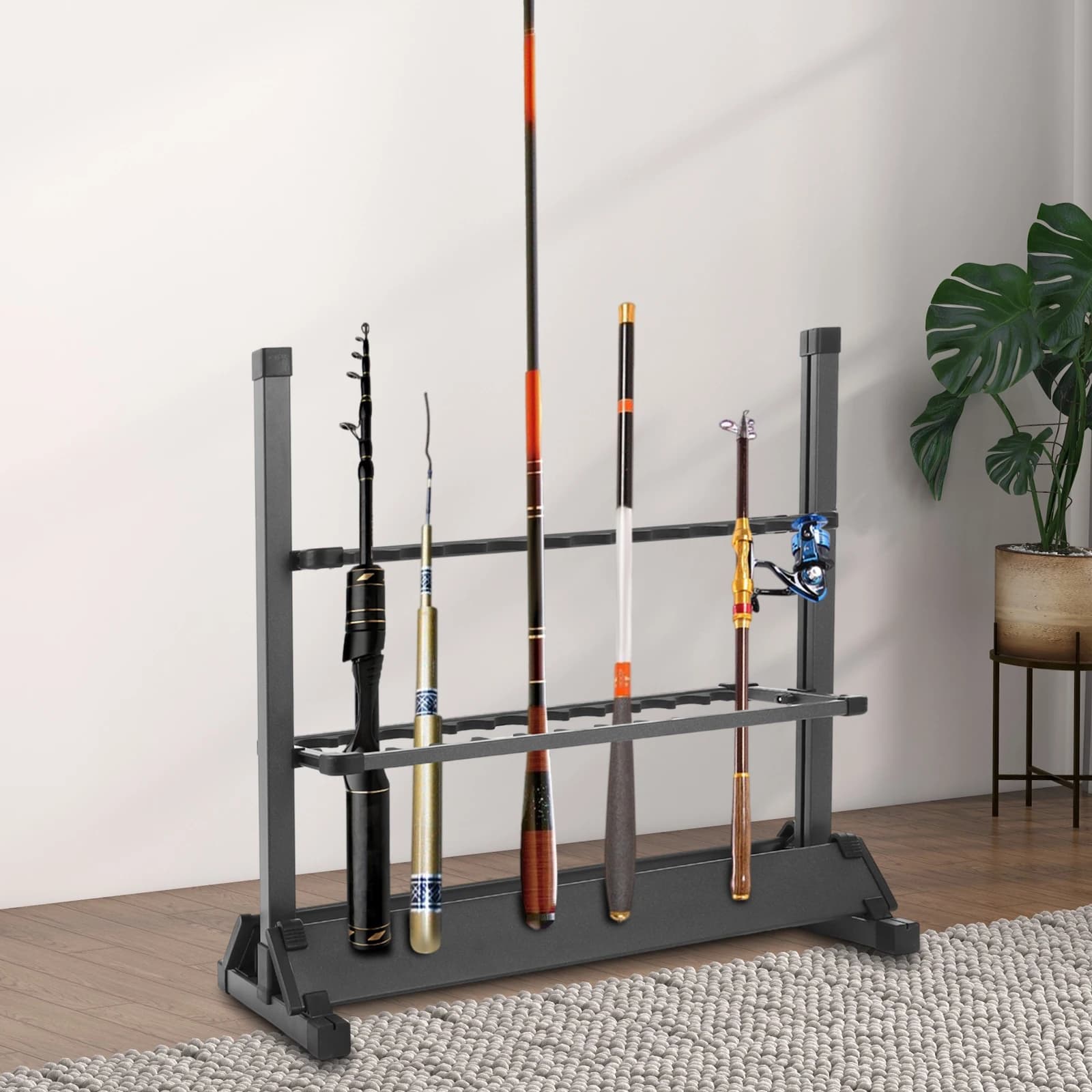 24 Slots Fishing Rod Rack Holder Aluminum Alloy Fishing Rod Pole Bracket Freestanding Display Stand