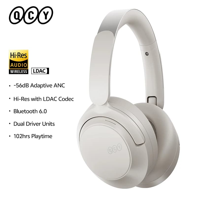 QCY H3S ANC Over Ear Headphones -56dB Noise Cancelling Headsets Bluetooth 6.0 Hi-Res LDAC Spatial Sound Earphones Dual Driver