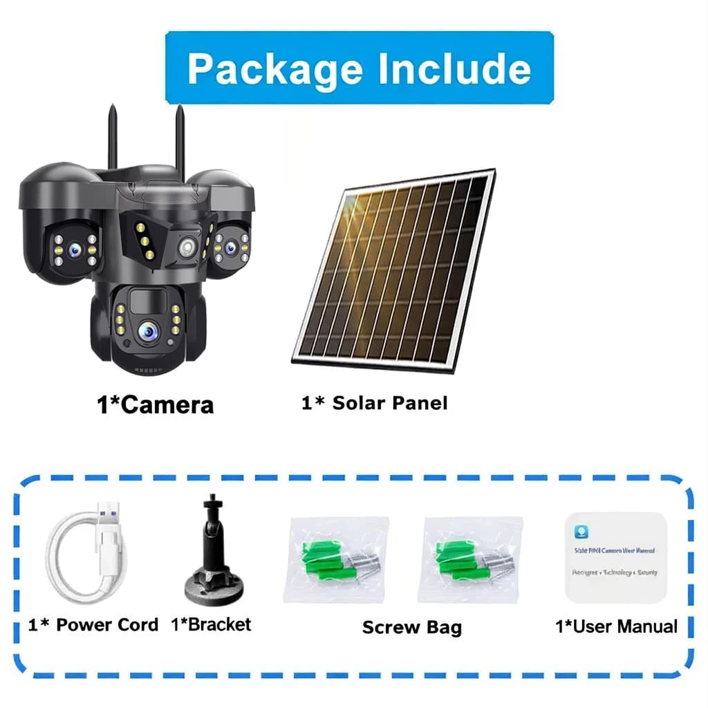 EU Local Warehous Solar Security Camera 4G With SIM Outdoor 3 Lens 3 Screen 10X Zoom PIR Human Detect Cameras Night Vision IP66 Waterproof  CCTV Security