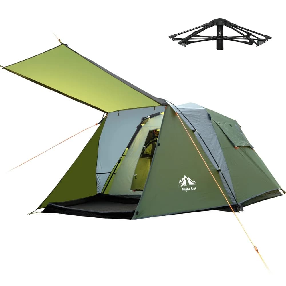 Night Cat Cabin Tent with Vestibule: 2-4 Persons Pop Up Camping Tent Double Layers Easy Quick Setup Waterproof  Instant Set Up Tent