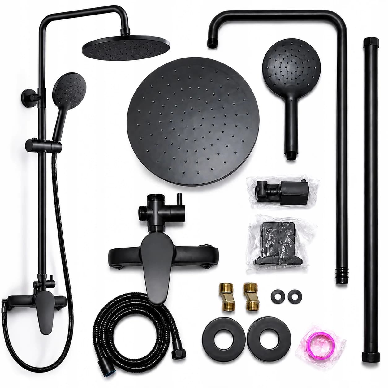100cm Matte Black Shower Set with Rain Shower Head, Handheld Spray and Faucet, Wall Mounted Bathroom Mixer Tap